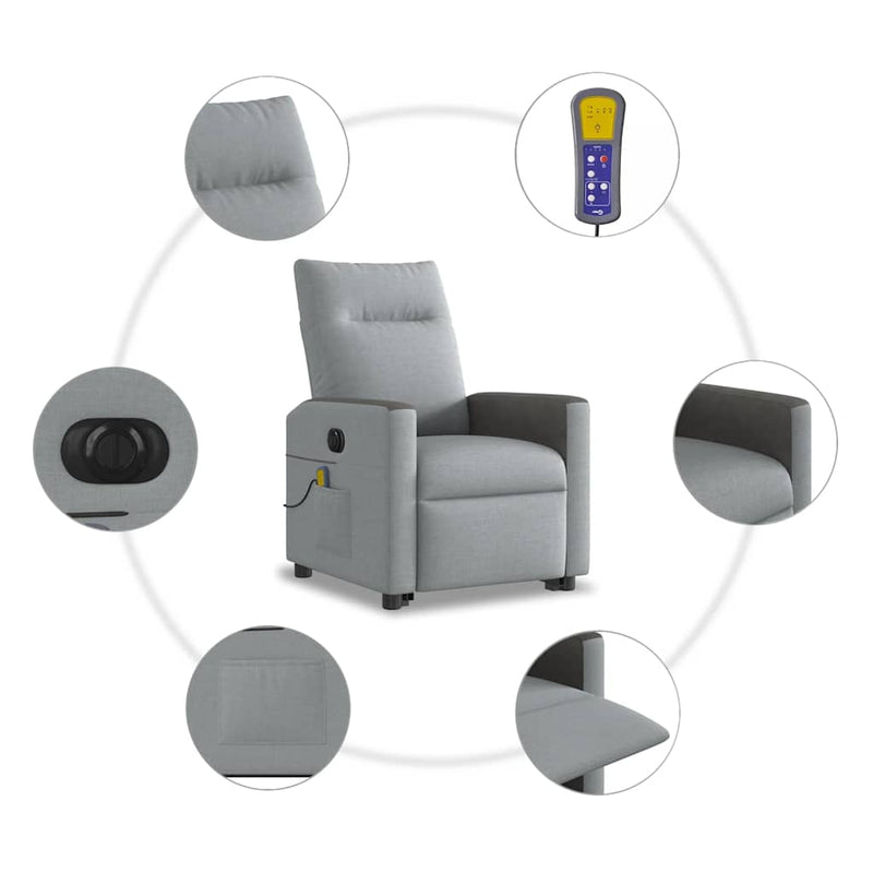 vidaXL világosszürke szövet dönthető elektromos álló masszázsfotel