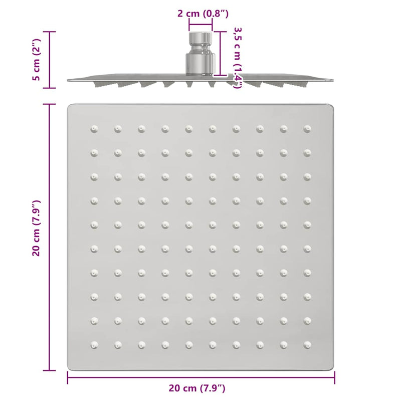 vidaXL négyszögletes rozsdamentes acél esőztető zuhanyrózsa 20x20 cm
