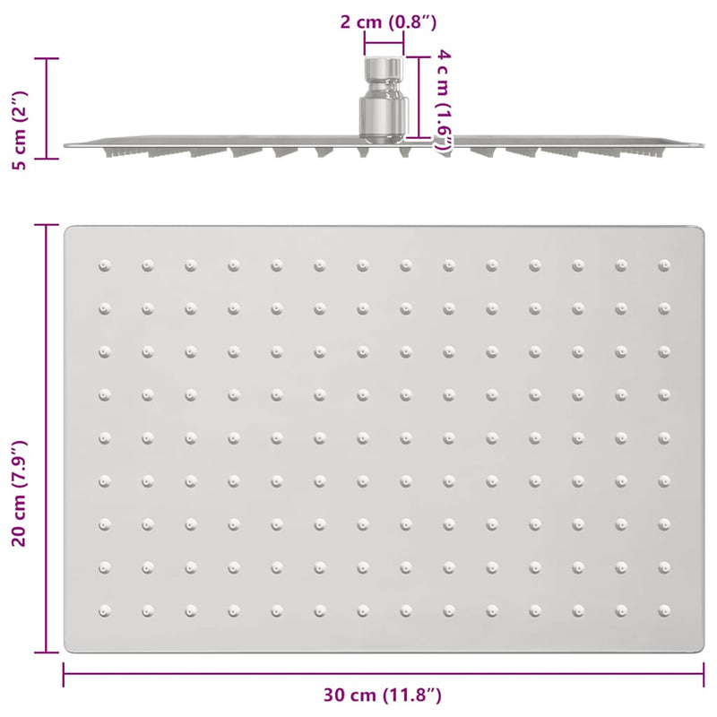 vidaXL négyszögletes rozsdamentes acél esőztető zuhanyrózsa 30x20 cm