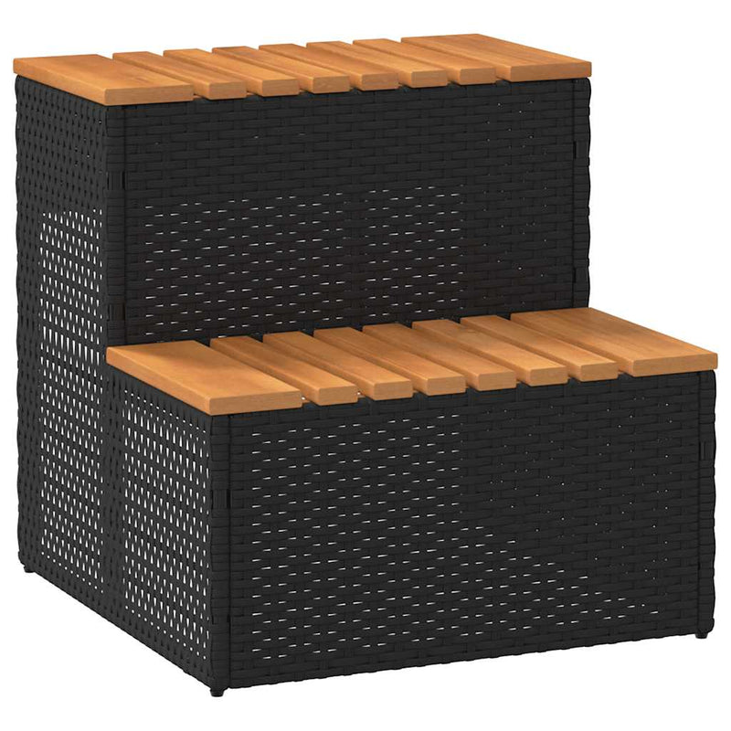 vidaXL pezsgőfürdő lépcső fekete 50x50x50,5cm polyrattan és akácfa