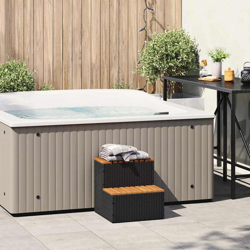 vidaXL pezsgőfürdő lépcső fekete 50x50x50,5cm polyrattan és akácfa