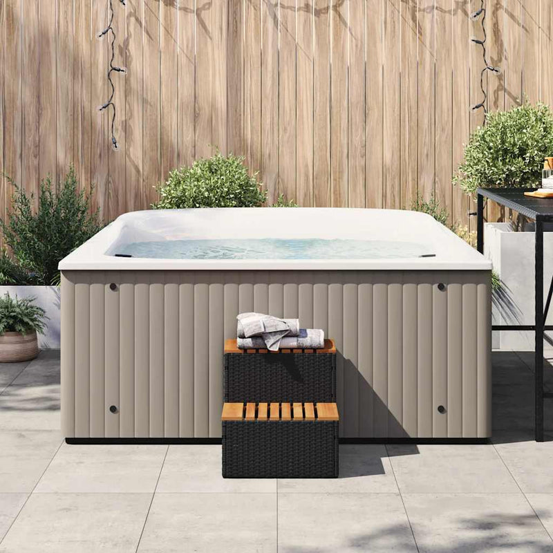 vidaXL pezsgőfürdő lépcső fekete 50x50x50,5cm polyrattan és akácfa