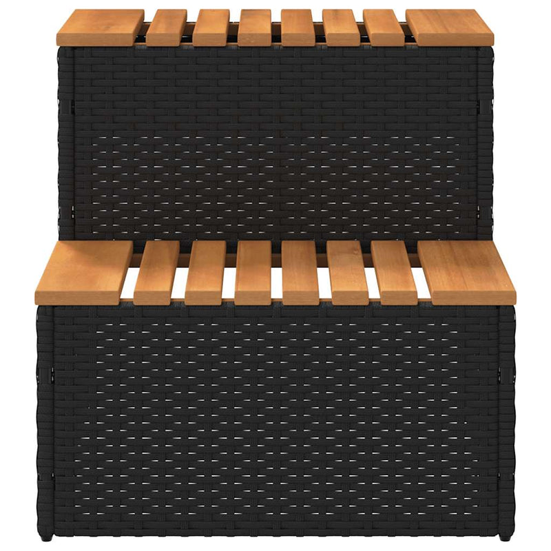 vidaXL pezsgőfürdő lépcső fekete 50x50x50,5cm polyrattan és akácfa