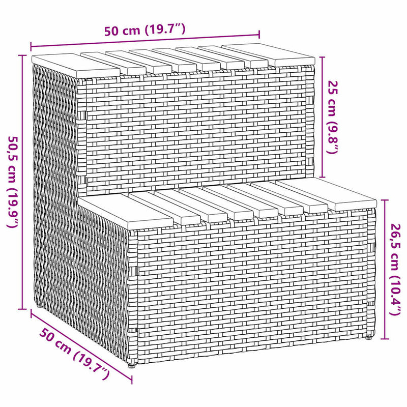 vidaXL pezsgőfürdő lépcső fekete 50x50x50,5cm polyrattan és akácfa