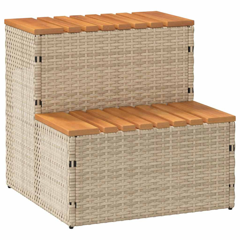 vidaXL pezsgőfürdő lépcső bézs 50x50x50,5cm polyrattan és akácfa