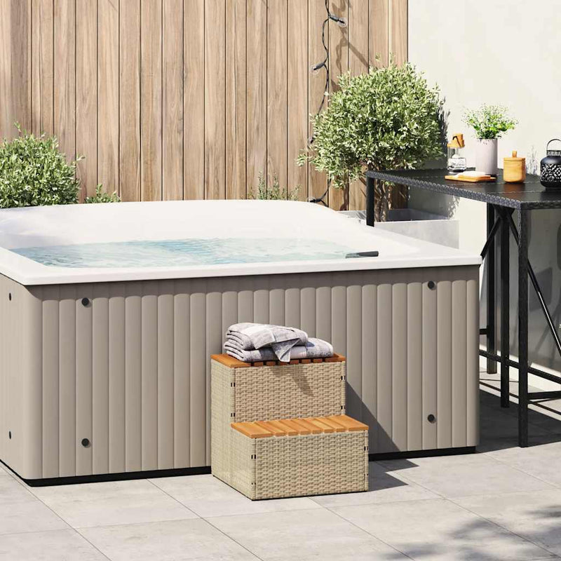 vidaXL pezsgőfürdő lépcső bézs 50x50x50,5cm polyrattan és akácfa