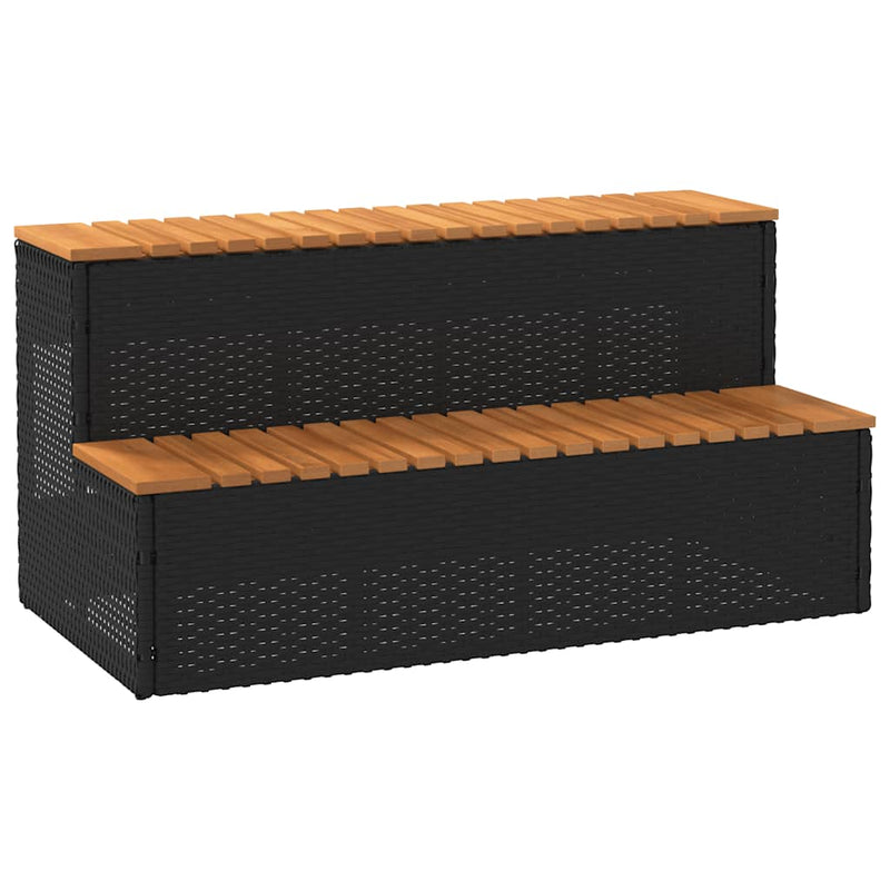 vidaXL pezsgőfürdő lépcső fekete 100x50x50,5 cm polyrattan és akácfa