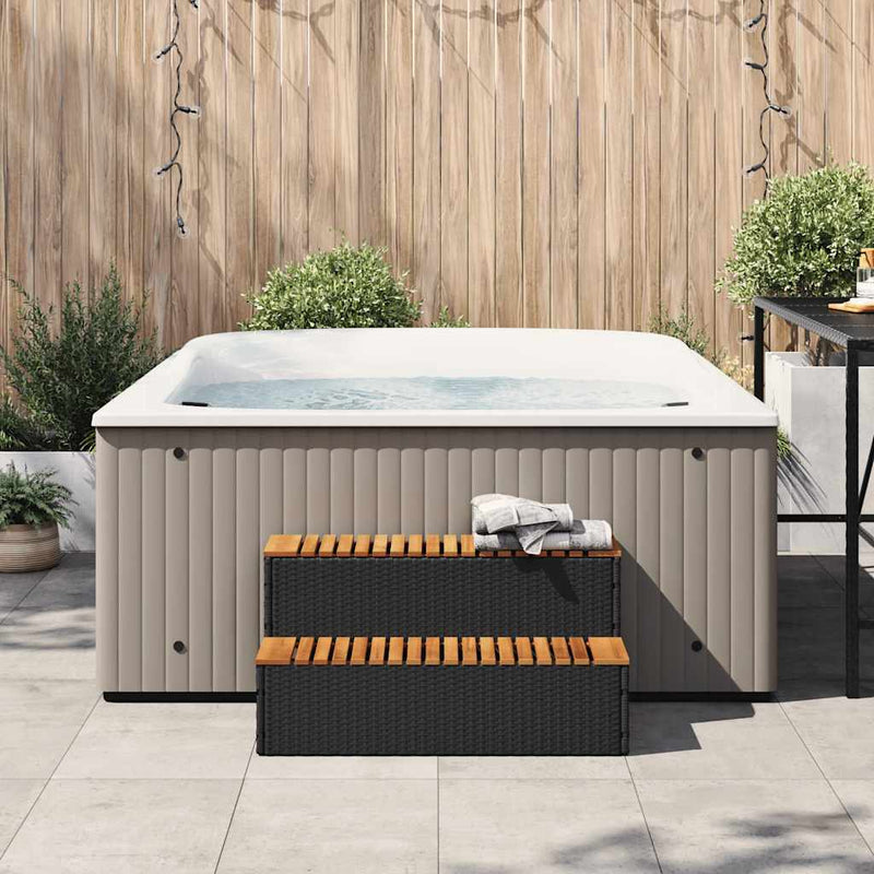 vidaXL pezsgőfürdő lépcső fekete 100x50x50,5 cm polyrattan és akácfa