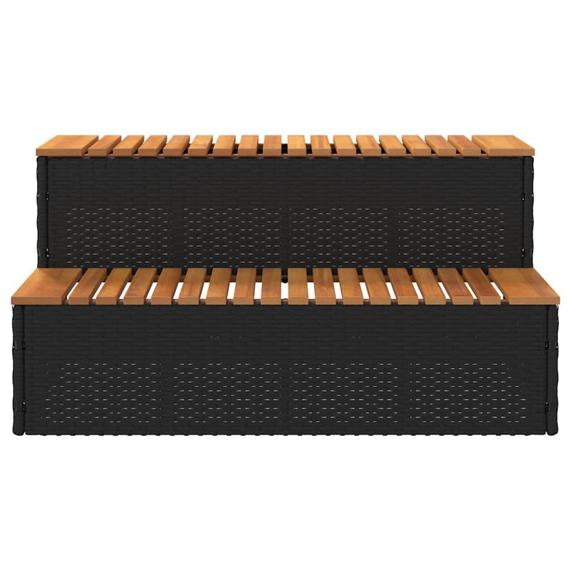 vidaXL pezsgőfürdő lépcső fekete 100x50x50,5 cm polyrattan és akácfa