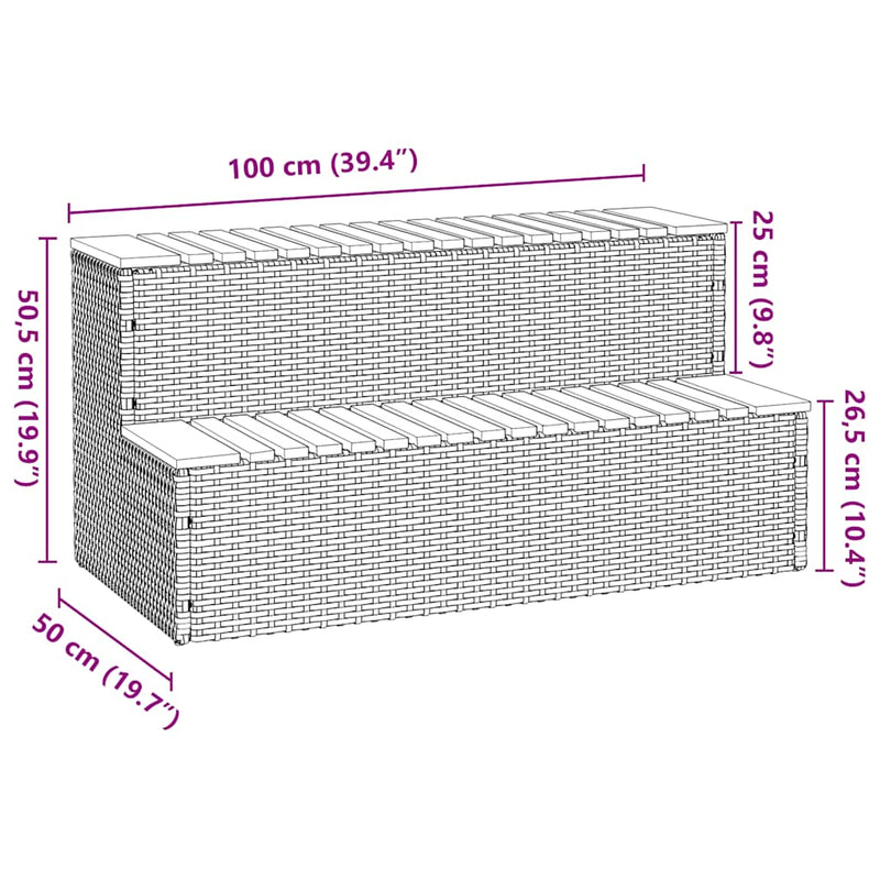 vidaXL pezsgőfürdő lépcső fekete 100x50x50,5 cm polyrattan és akácfa
