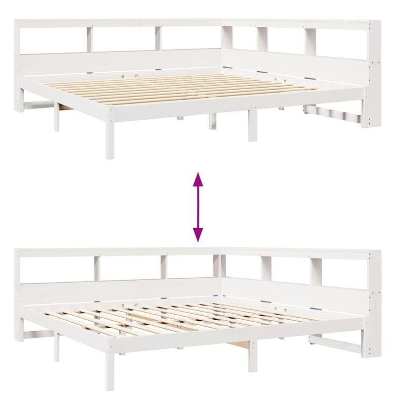 vidaXL fehér tömör fenyőfa könyvespolcos ágy matrac nélkül 200x200 cm