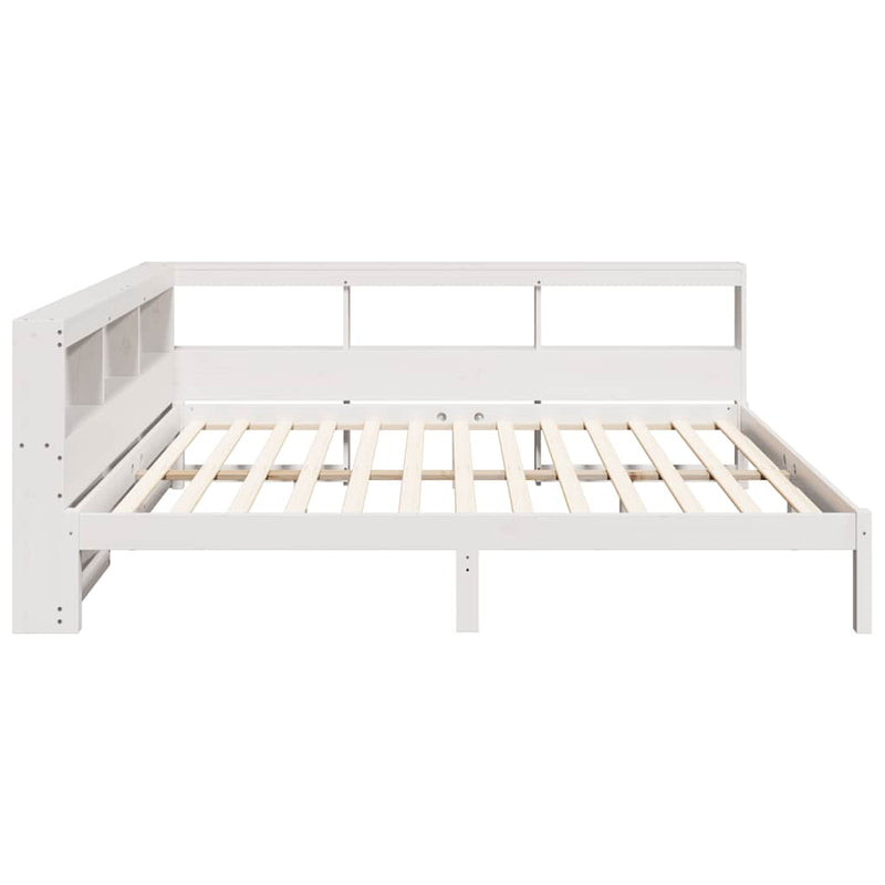vidaXL fehér tömör fenyőfa könyvespolcos ágy matrac nélkül 150x200 cm