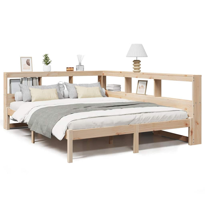 vidaXL tömör fenyőfa könyvespolcos ágy matrac nélkül 140 x 200 cm