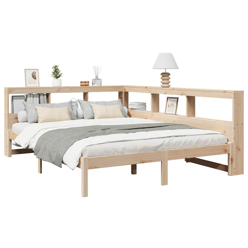 vidaXL tömör fenyőfa könyvespolcos ágy matrac nélkül 140 x 200 cm