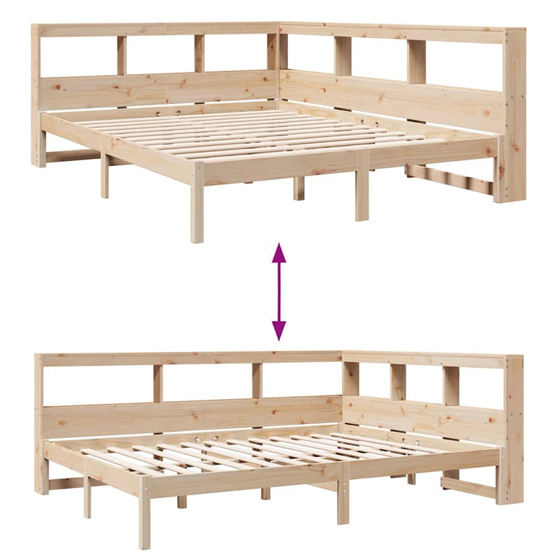 vidaXL tömör fenyőfa könyvespolcos ágy matrac nélkül 140 x 200 cm
