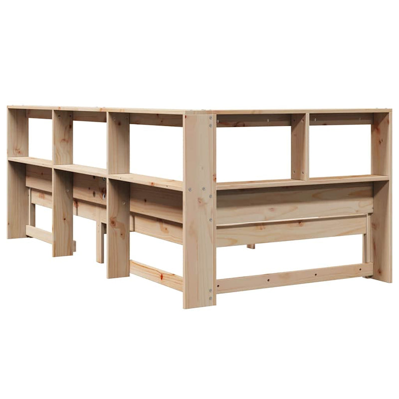 vidaXL tömör fenyőfa könyvespolcos ágy matrac nélkül 90 x 200 cm
