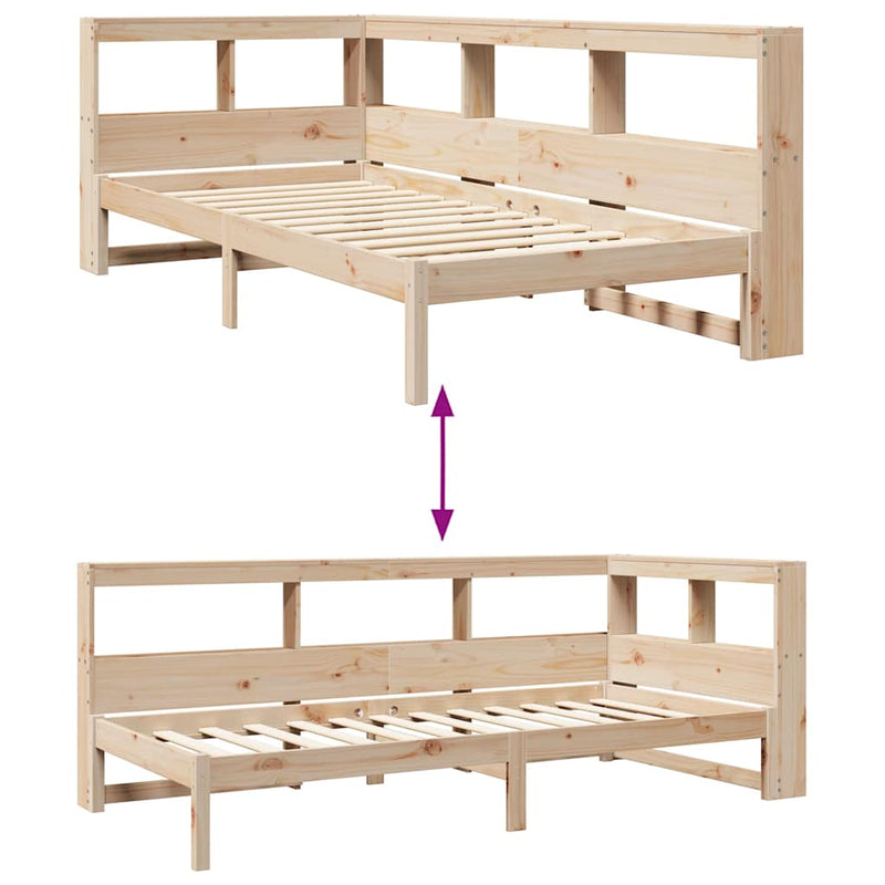 vidaXL tömör fenyőfa könyvespolcos ágy matrac nélkül 90 x 200 cm
