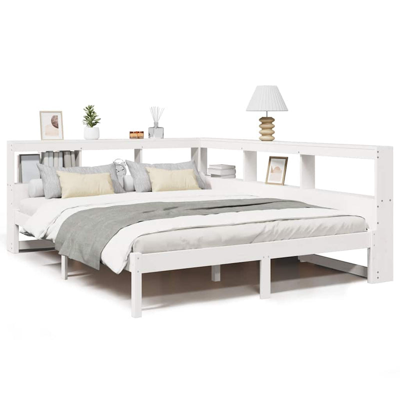 vidaXL fehér tömör fenyőfa könyvespolcos ágy matrac nélkül 135x190 cm