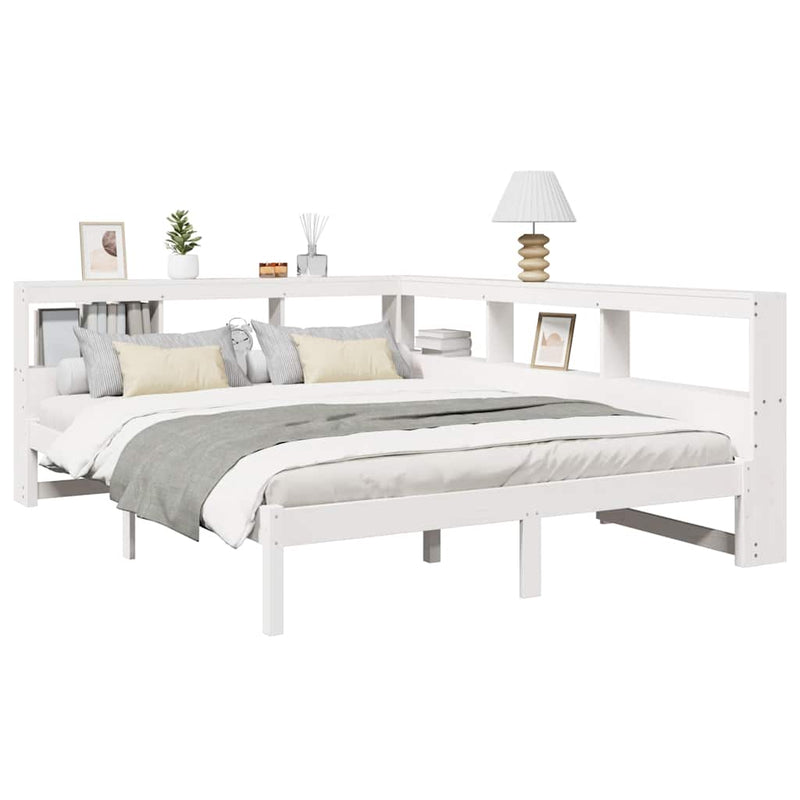 vidaXL fehér tömör fenyőfa könyvespolcos ágy matrac nélkül 135x190 cm