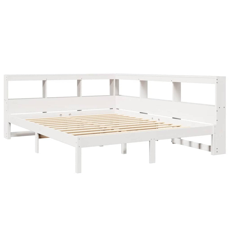 vidaXL fehér tömör fenyőfa könyvespolcos ágy matrac nélkül 135x190 cm