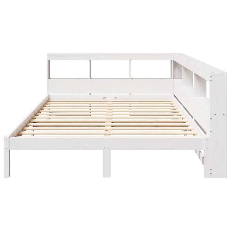vidaXL fehér tömör fenyőfa könyvespolcos ágy matrac nélkül 135x190 cm