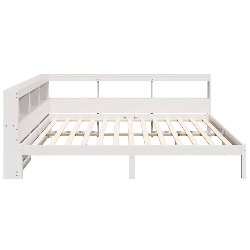 vidaXL fehér tömör fenyőfa könyvespolcos ágy matrac nélkül 135x190 cm