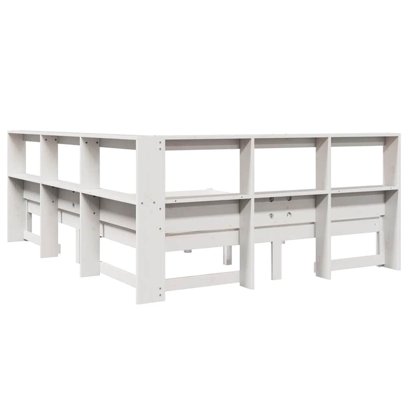 vidaXL fehér tömör fenyőfa könyvespolcos ágy matrac nélkül 135x190 cm