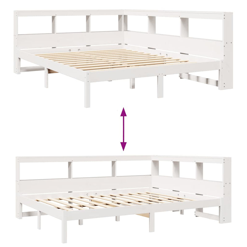 vidaXL fehér tömör fenyőfa könyvespolcos ágy matrac nélkül 135x190 cm