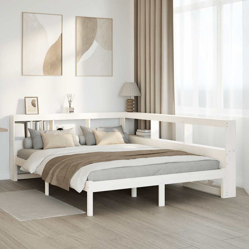 vidaXL fehér tömör fenyőfa könyvespolcos ágy matrac nélkül 135x190 cm