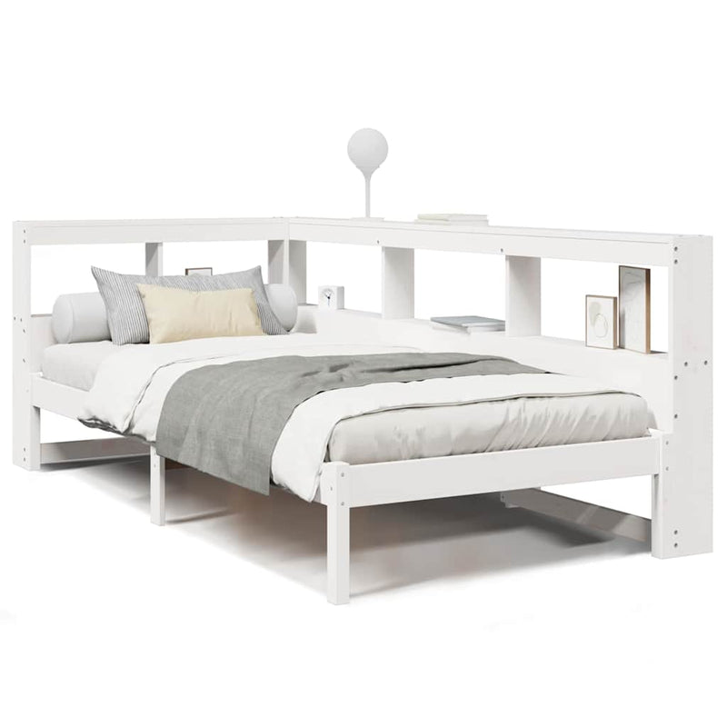 vidaXL fehér tömör fenyőfa könyvespolcos ágy matrac nélkül 75 x 190 cm