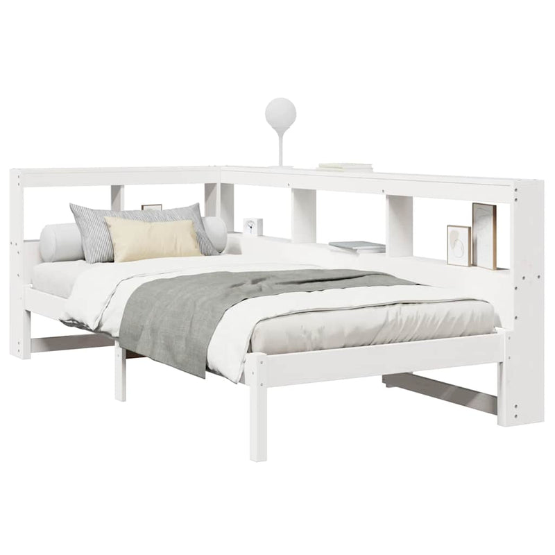 vidaXL fehér tömör fenyőfa könyvespolcos ágy matrac nélkül 75 x 190 cm