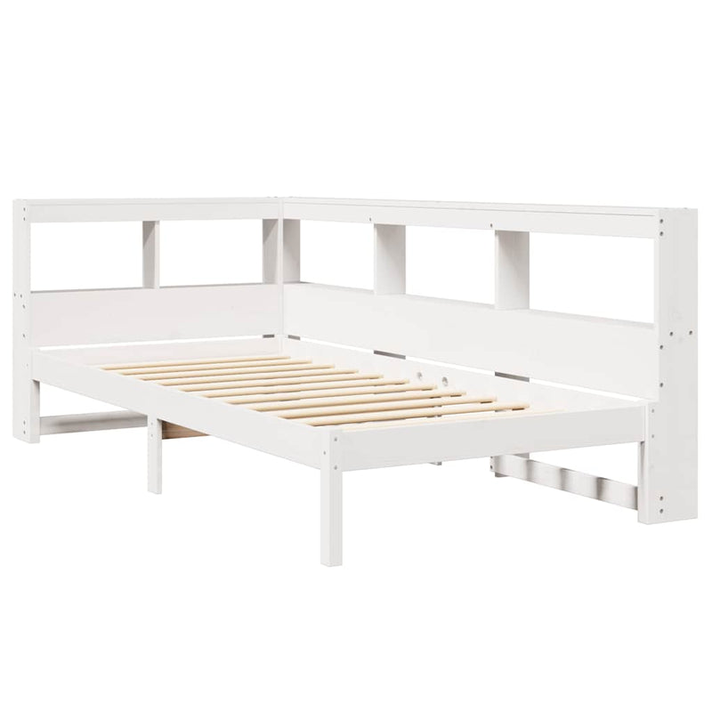 vidaXL fehér tömör fenyőfa könyvespolcos ágy matrac nélkül 75 x 190 cm