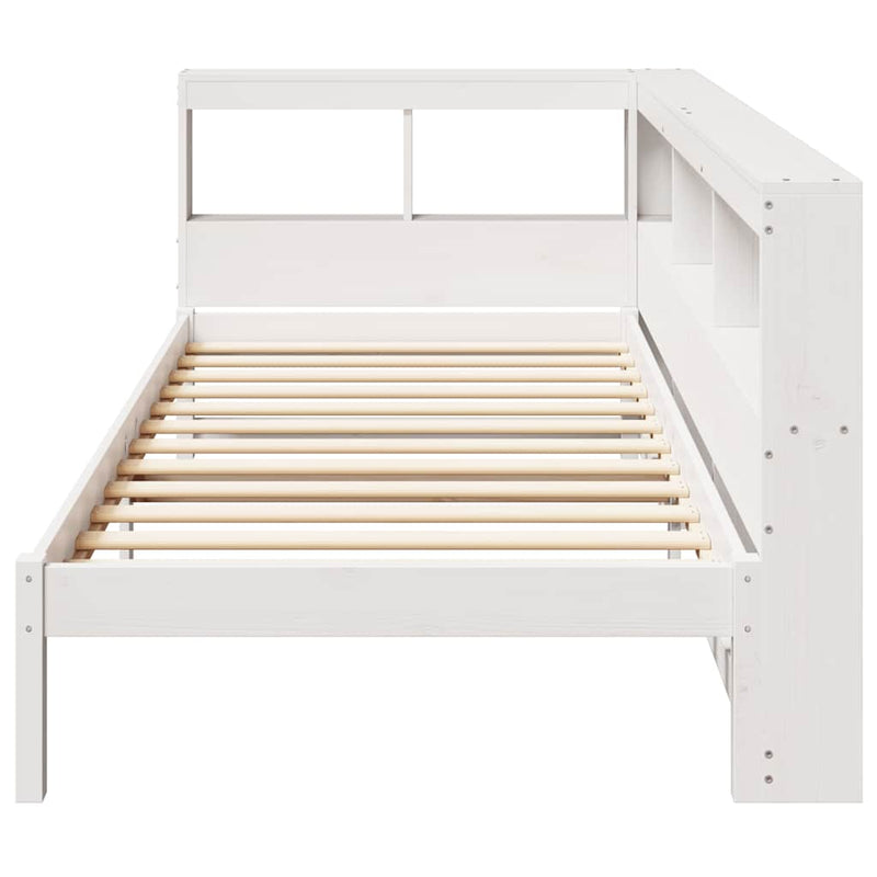 vidaXL fehér tömör fenyőfa könyvespolcos ágy matrac nélkül 75 x 190 cm