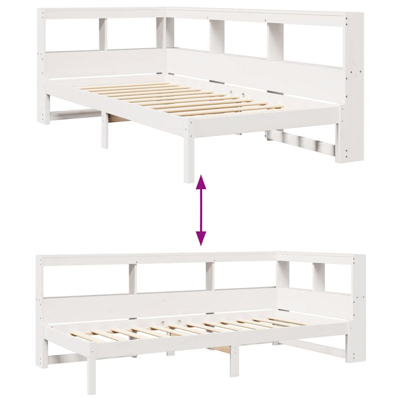 vidaXL fehér tömör fenyőfa könyvespolcos ágy matrac nélkül 75 x 190 cm
