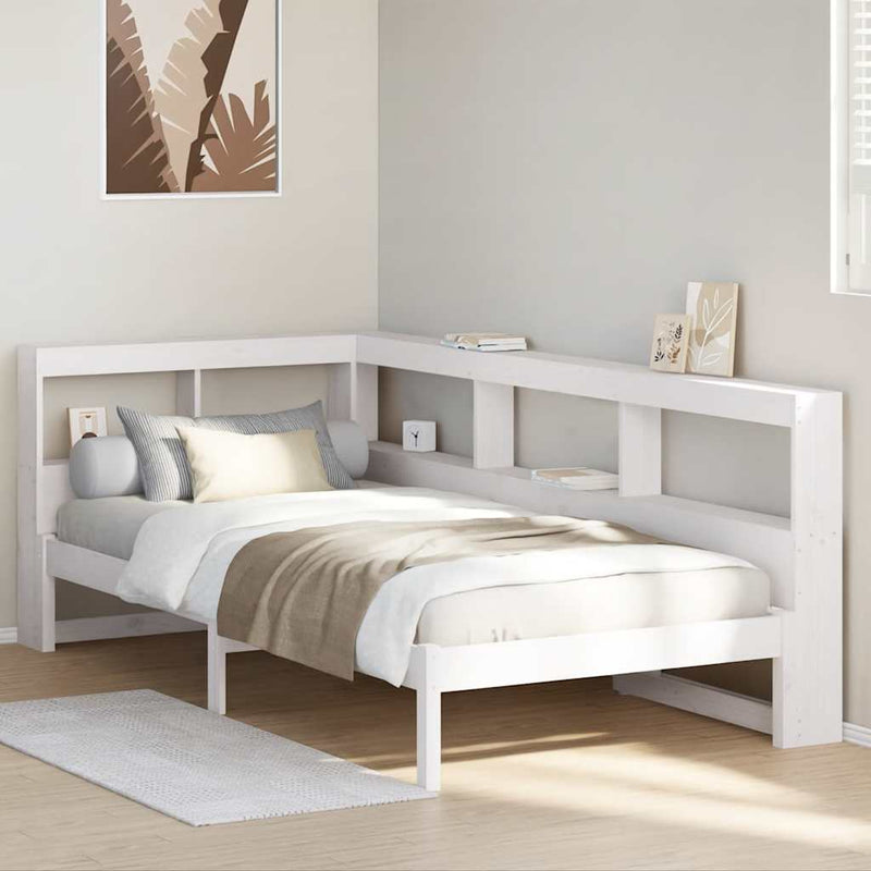 vidaXL fehér tömör fenyőfa könyvespolcos ágy matrac nélkül 75 x 190 cm