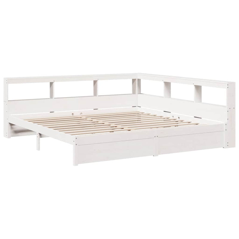 vidaXL fehér tömör fenyőfa könyvespolcos ágy matrac nélkül 180x200 cm