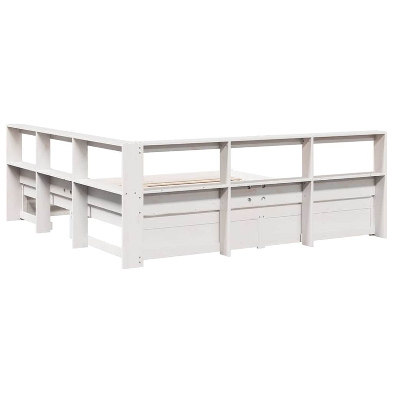 vidaXL fehér tömör fenyőfa könyvespolcos ágy matrac nélkül 180x200 cm