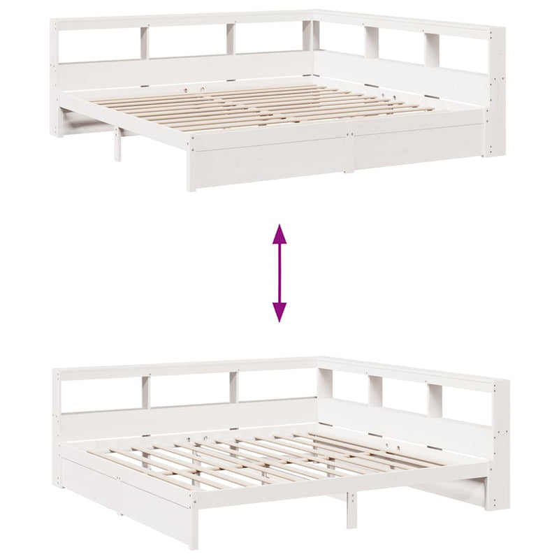 vidaXL fehér tömör fenyőfa könyvespolcos ágy matrac nélkül 180x200 cm