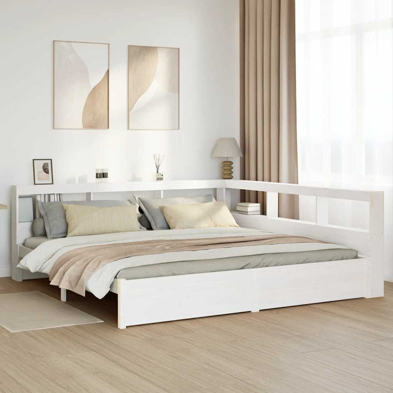 vidaXL fehér tömör fenyőfa könyvespolcos ágy matrac nélkül 180x200 cm