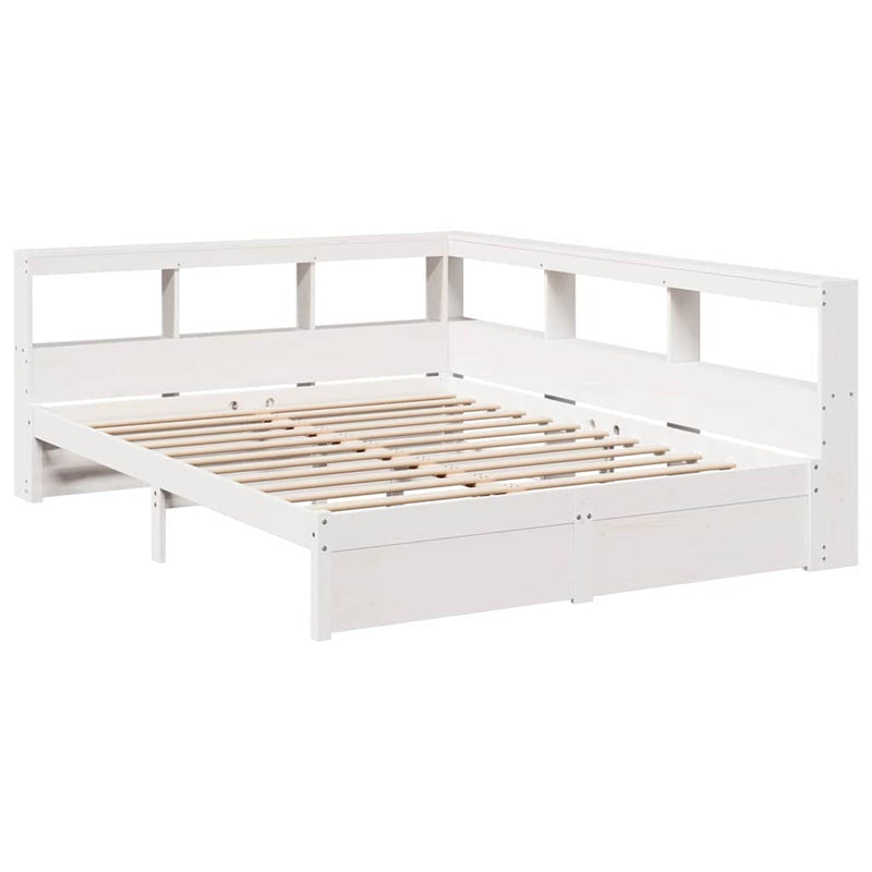 vidaXL fehér tömör fenyőfa könyvespolcos ágy matrac nélkül 150x200 cm