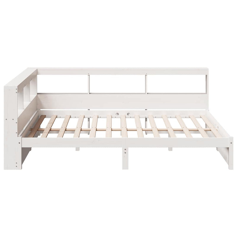 vidaXL fehér tömör fenyőfa könyvespolcos ágy matrac nélkül 150x200 cm