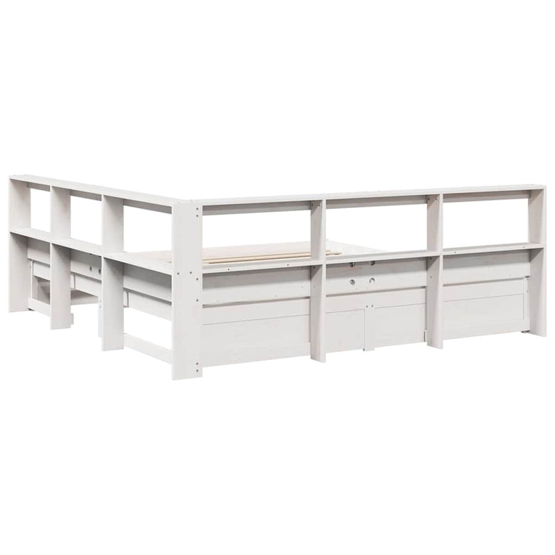 vidaXL fehér tömör fenyőfa könyvespolcos ágy matrac nélkül 150x200 cm