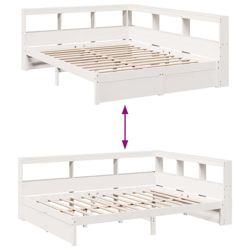 vidaXL fehér tömör fenyőfa könyvespolcos ágy matrac nélkül 150x200 cm