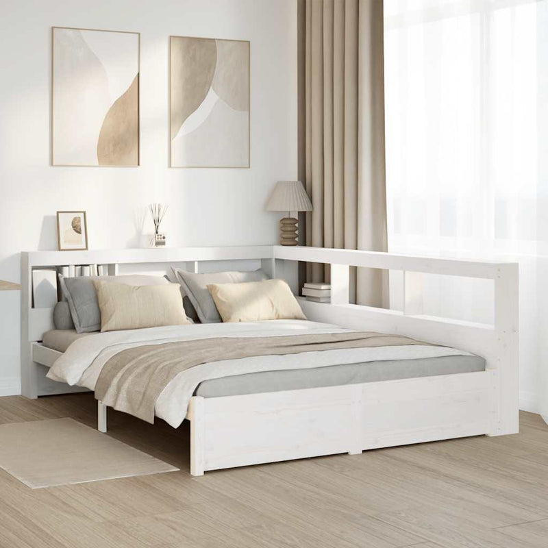 vidaXL fehér tömör fenyőfa könyvespolcos ágy matrac nélkül 150x200 cm