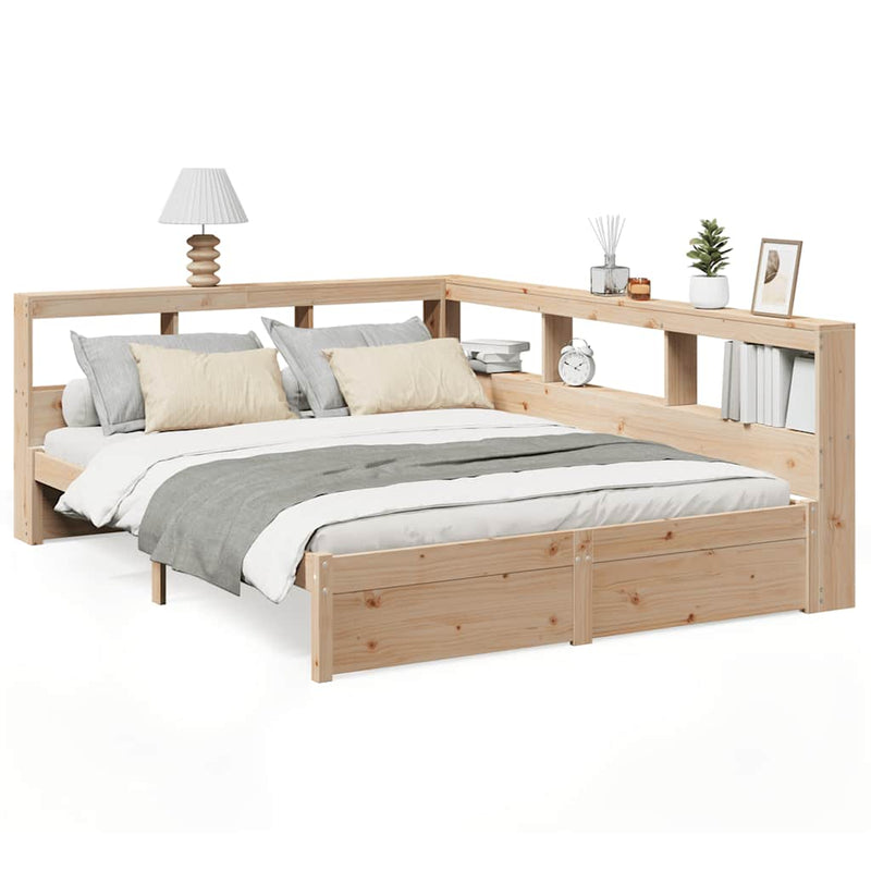 vidaXL tömör fenyőfa könyvespolcos ágy matrac nélkül 140 x 200 cm