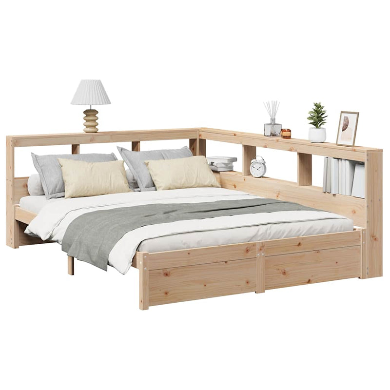 vidaXL tömör fenyőfa könyvespolcos ágy matrac nélkül 140 x 200 cm