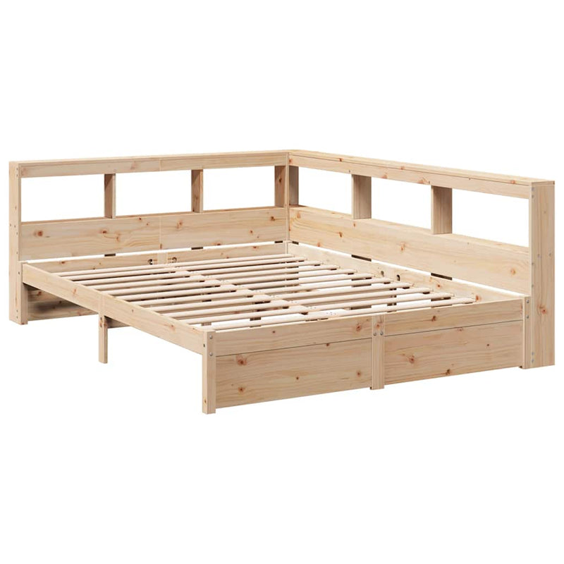 vidaXL tömör fenyőfa könyvespolcos ágy matrac nélkül 140 x 200 cm