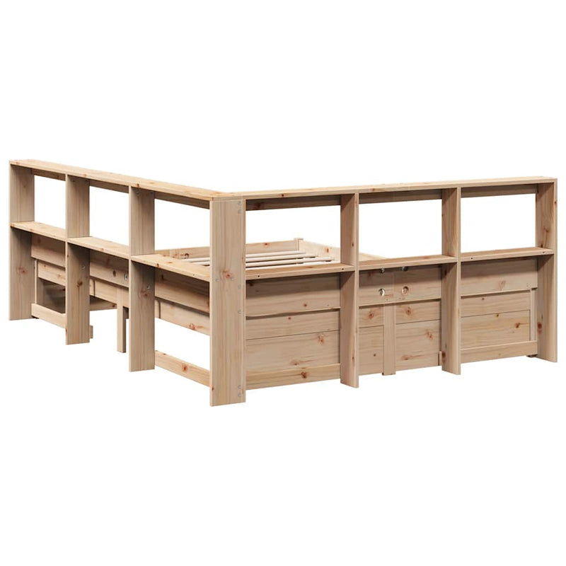 vidaXL tömör fenyőfa könyvespolcos ágy matrac nélkül 140 x 200 cm