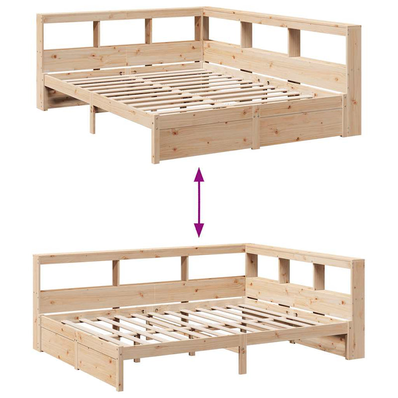 vidaXL tömör fenyőfa könyvespolcos ágy matrac nélkül 140 x 200 cm