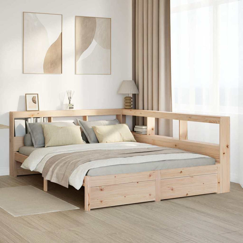 vidaXL tömör fenyőfa könyvespolcos ágy matrac nélkül 140 x 200 cm